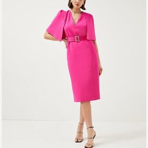 KAREN MILLEN
Compact Stretch Viscose Cape Pencil Midi Dress size 2
